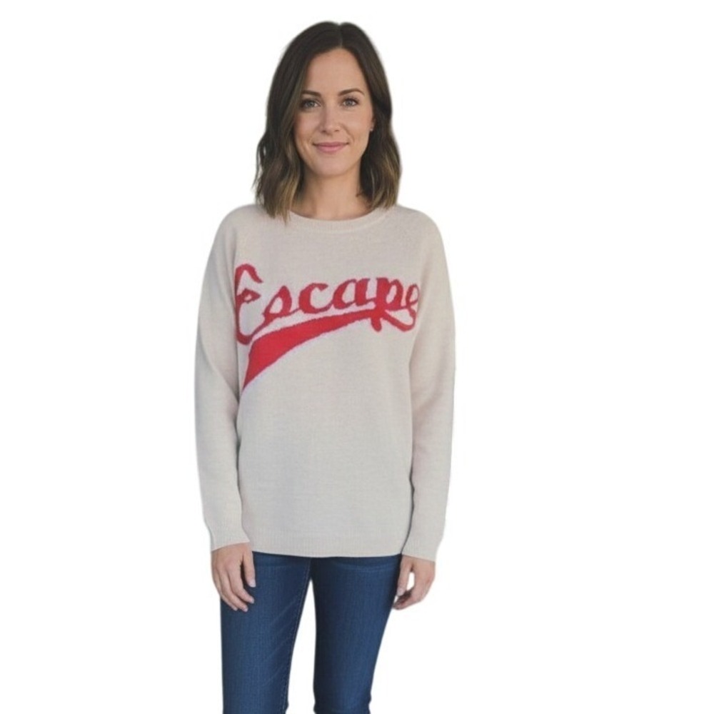 SPRING + MERCER NWT Cream Cashmere Sweater‎ Red Escape Script Logo Size Large